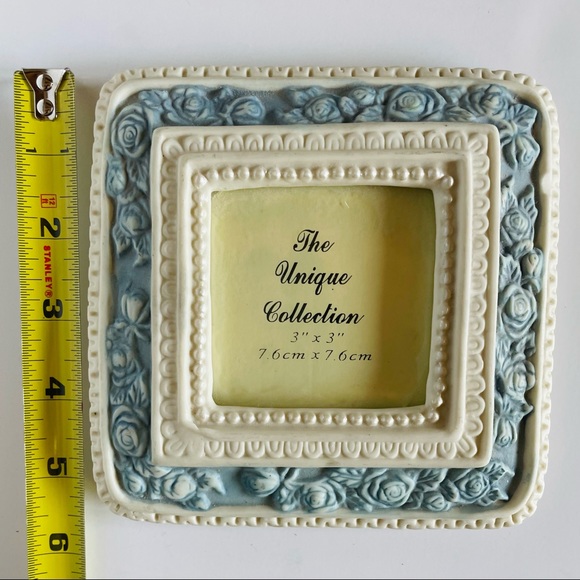Vintage Ceramic Rose Picture Frame Ornate Antique Photo Holder Blue Floral Decor - Picture 3 of 6